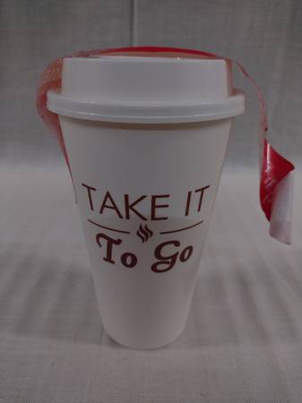 New Reusable White Plastic 16-Ounce Hot/Cold Coffee Cup Tumbler & Lid 1