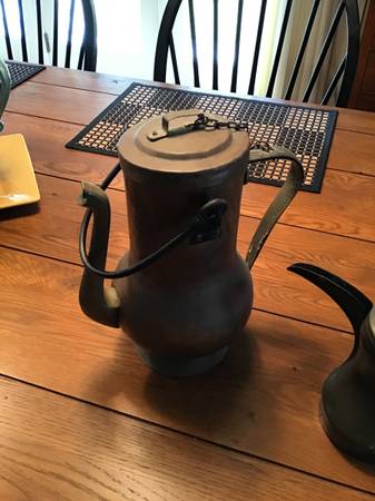 Antique hand hammered coffee pot & pitcher 1