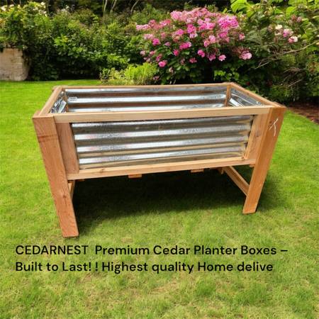 raised cedar and metal planter 14 in deep 1