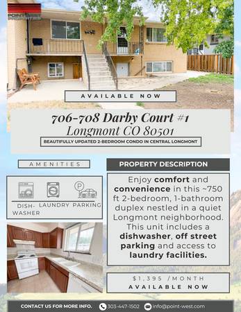 2-Bedroom Duplex in Central Longmont Location 1
