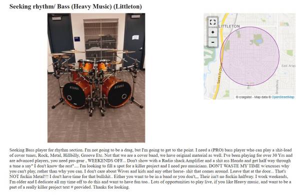 RE: Seeking rhythm/ Bass (Heavy Music) (Littleton) 1