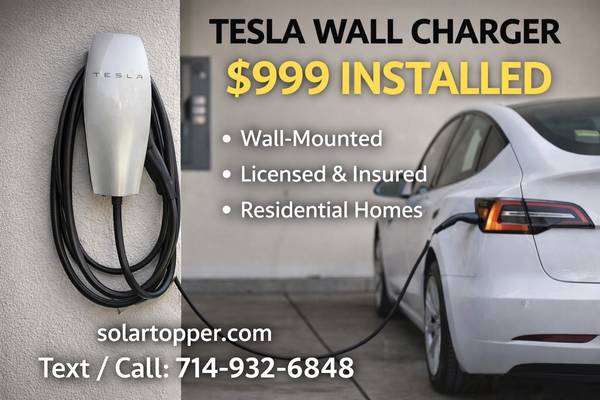 Tesla Wall Charger Installed – $999 | Licensed & Insured 1