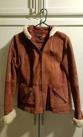 Women's Suede Leather Jacket with Hood- Excellent Condition - Size S/M 1