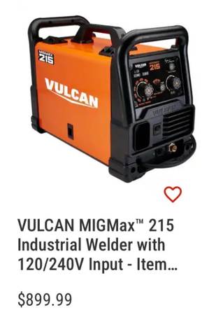 Vulcan 215 MigMax and Titanium 45Amp plasma cutter cheap cart adn near full bitt 1