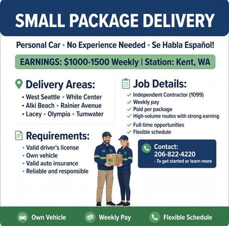 Independent drivers needed; small packages🚙📦 1
