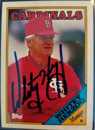 1988 Topps Whitey Herzog AUTOGRAPH #744 HOF St. Louis Cardinals NICE! 1