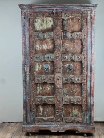 Repurposed Antique Indian Carved Door Armoire 1