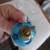 8 VINTAGE BLUE CERAMIC & BRASS DRAWER PULLS 4 thumbnail