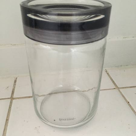 Guzzini 1 Qt. Grigio Glass Canister Grey Acrylic Lid 6.5”tall x 4” wid 1