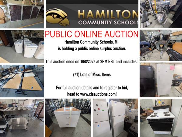 Public online surplus auction for Hamilton Community Schools 1