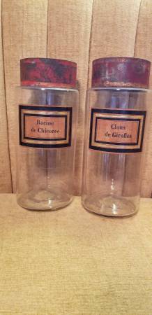 Antique French Glass Kitchen Herbalist Containers 1