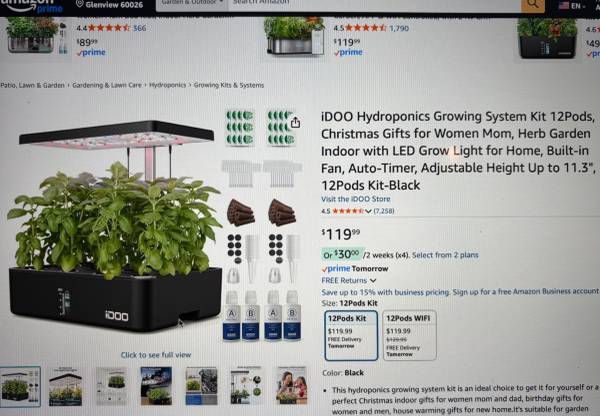 NIB iDOO Indoor LED Hydroponic System, Grow 12 Plants Indoors Yr Round 1
