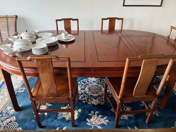 Solid Cherry Hardwood Dining Table + 6 Chairs (1980 Era) 1