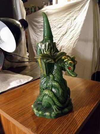 Vintage Dragon with Red Jewel Eyes and Wizard Wax Candle Figurine 1