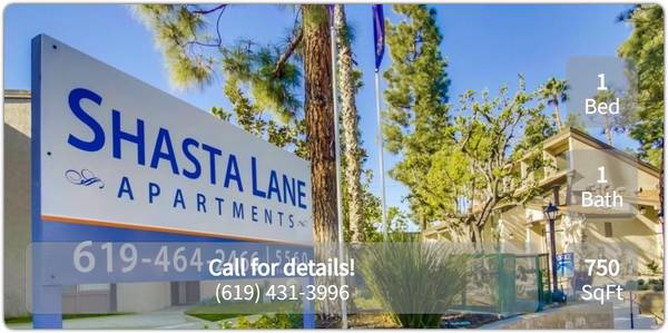 $2,095 / 1br - 750ft2 - 1x1 $2095 PLUS One Month Free  Shasta Lane Apartments (La Mesa - Near SDSU)63933119423618121