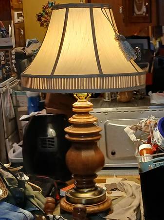 Traditional  Brass and Wood Lamp 1