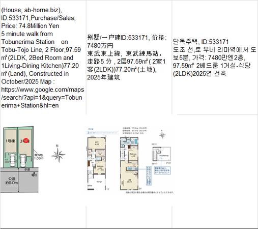 Price:  Yen74,800,000(House, ab-home.biz ),Tobunerima Station東武練馬车站, 1