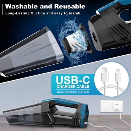 Aspiradora inalámbrica para coche, de mano, recargable, portátil con LED - 40 $ (Brooklyn)63436941798401123