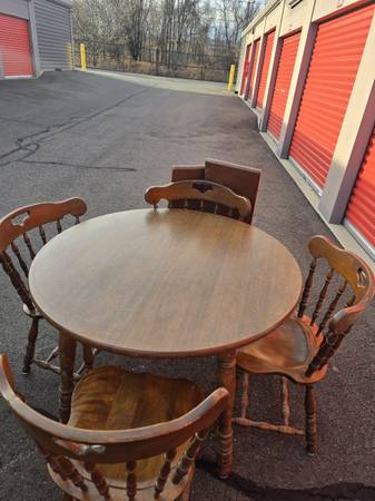 Solid Wood Round Dining Table w/ 4 Chairs – Sturdy & Clean” 1