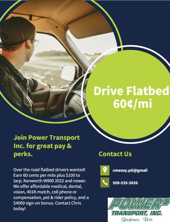 LONG HAUL FLATBED TRUCK DRIVERS-60 CENTS/MILE 1