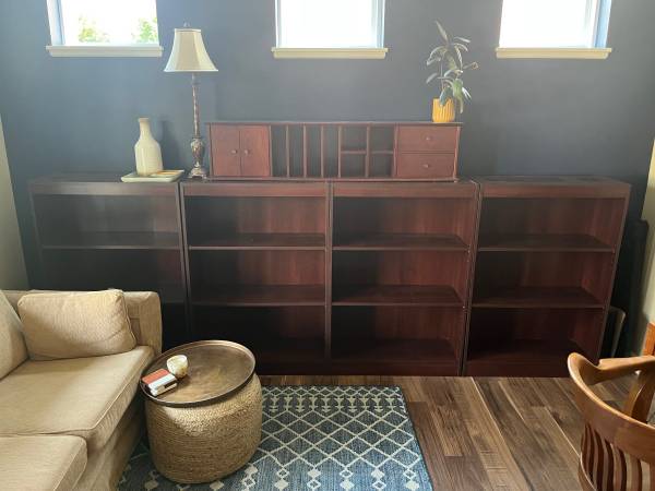 Custom 5-Piece Solid Cherry & Wood Grain Bookshelf Set 1