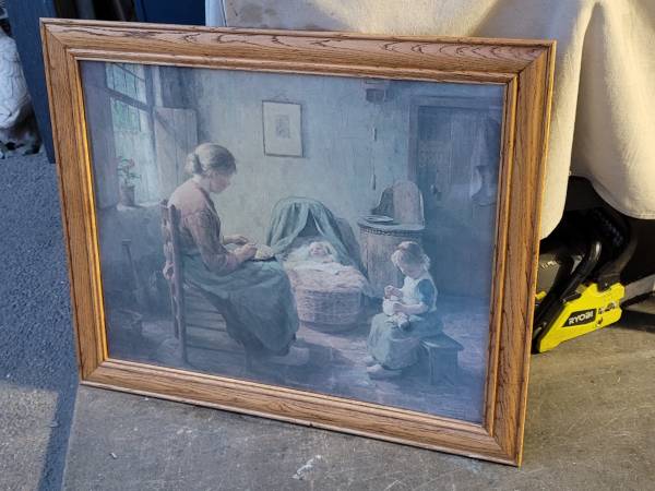 Oak framed mom with baby and toddler art 1