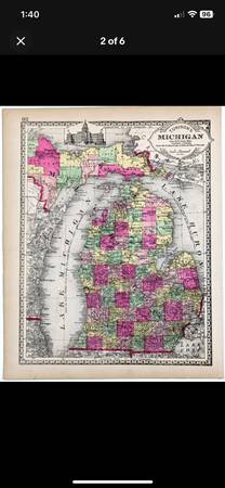 Beautiful Original 1887 Color Map of Michigan 1