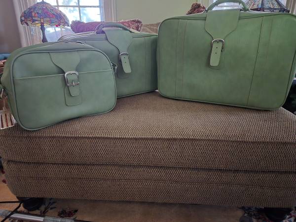 Retro Samsonite Luggage Set Green Vinyl Key Tags Locks