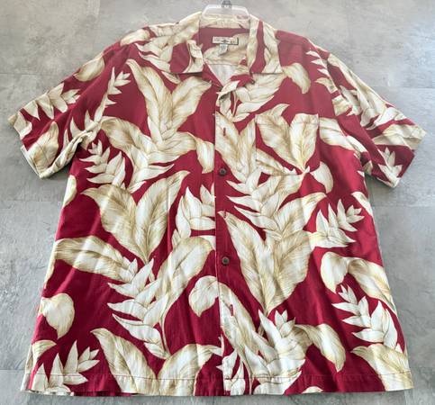 Caribbean Joe  Men Button Up Shirt - Size X Large-Red/White/Tan Floral 1