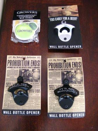 NEW Wall Mount Metal Bottle Openers w/ Funny Sayings & Bar Cloth 1