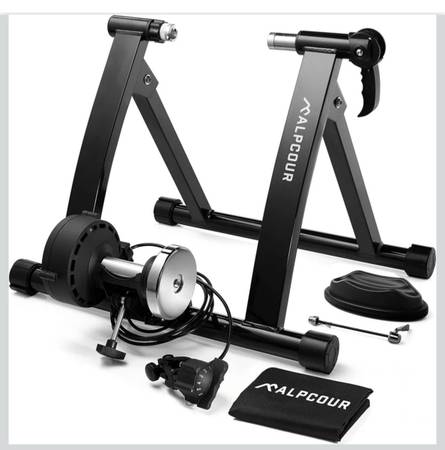 Bicycle trainer stand for indoor riding, portable, foldable, like new 1