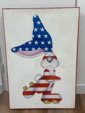 Cool Large Vintage 1970 Americana Roller Skating Rabbit by Steward Moskowitz 1