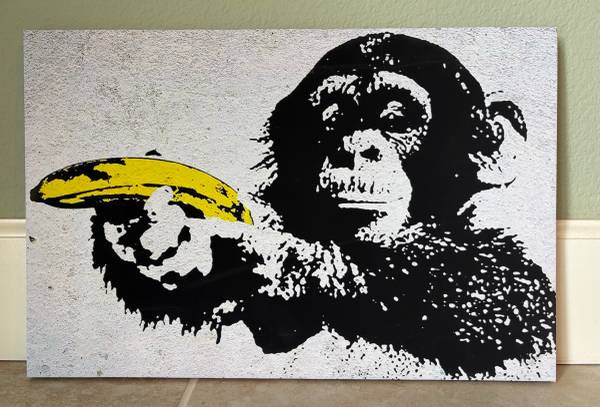 Banksy MONKEY w/ BANANA GUN print on canvas 1