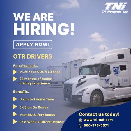 Class A CDL Solo & Team OTR Drivers Needed: Earn up to $1800 a week 1