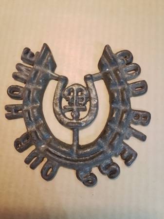 Antique God Bless Our Home Cast Iron Trivet 6.5x7" 1
