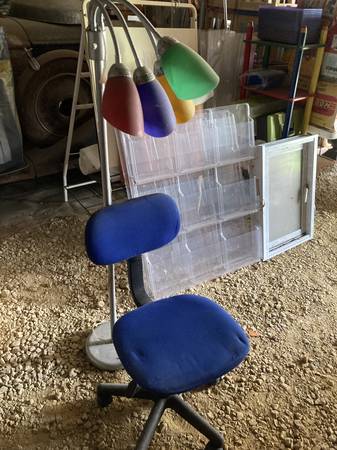 Blue Rolling Office Chair and Bendable Lamp 1