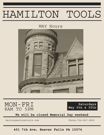 May Schedule- Hamilton Tools 1