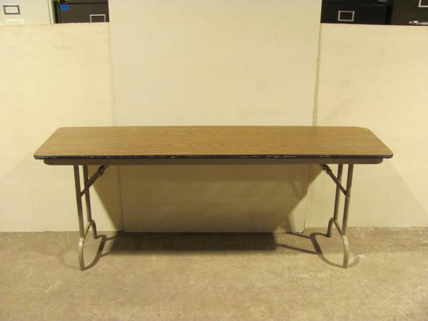 Brown laminate top folding table Unusual Depth (72" wide by 18" deep) 1