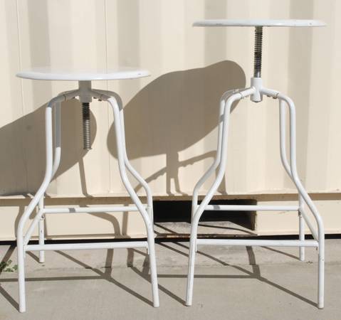 2 Vintage Industrial Adjustable Metal Stools, Plant Stands. 1