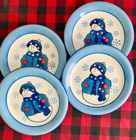 Snowman Four (4) Holiday Serving Plates - 11” 1