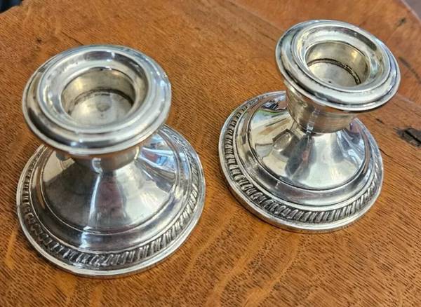 2 Sterling weighted 2 1/2" Crown candlesticks 1