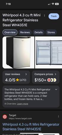 whirlpool 4,3 cu mini refrigerator - $50 (Dublin)63470913315459122