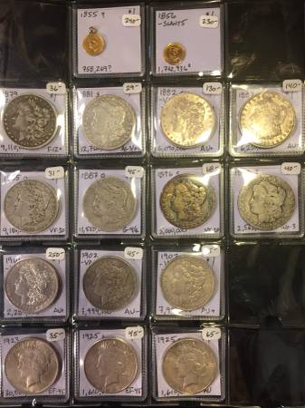 Morgan and Peace Silver Dollars & Gold Coins, raw, priced individually 1