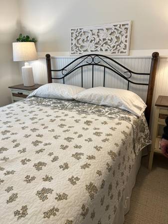 Queen Headboard + Bed Frame + Premium Feather Topper 1