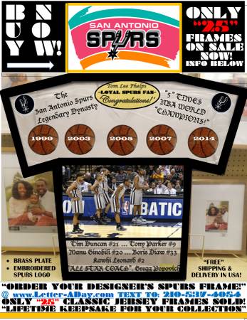 SPURS LEGENDARY DYNASTY CUSTOM JERSEY FRAME 1