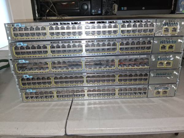 Lot of 5 Cisco WS-C3750X-48P-L 48-Port Two C3KX-PWR-350WAC & WS-C3750 1