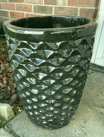Tall Black Heavy Ceramic Round Planter or Flower Pot 1