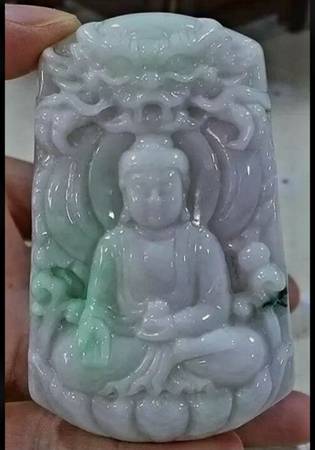 Burmese jadeite jade typeA pendant Sakyamuni Buddha-Dragon. 1