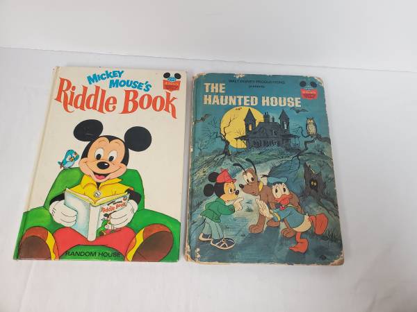 2 Vintage Mickey Mouse Books Riddle Book and The Haunted House 1