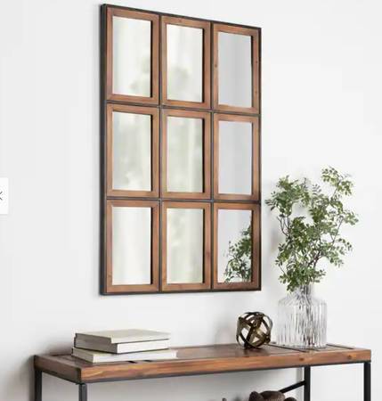 Windowpane Rustic Brown Wall Mirror - 28x42 1